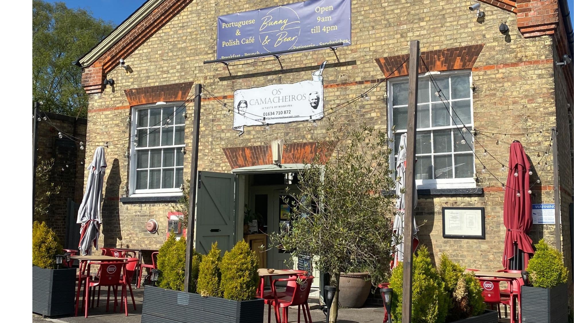 Exterior of Os Camacheiros restaurant in the former Ordnance Yard buildings, Lower Upnor, Medway