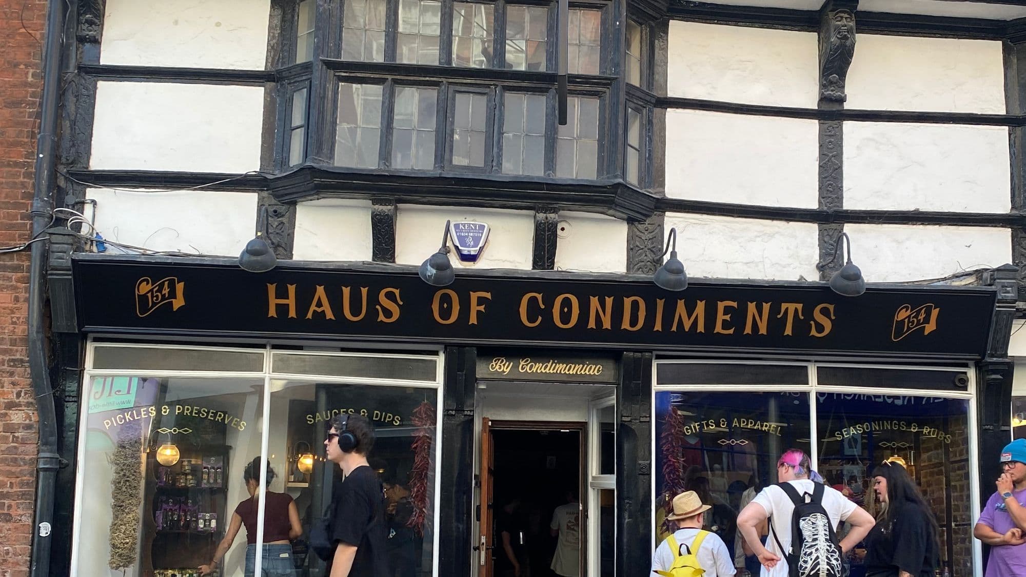 Haus of Condiments shopfront in a historic timber-framed building on Rochester High Street Kent