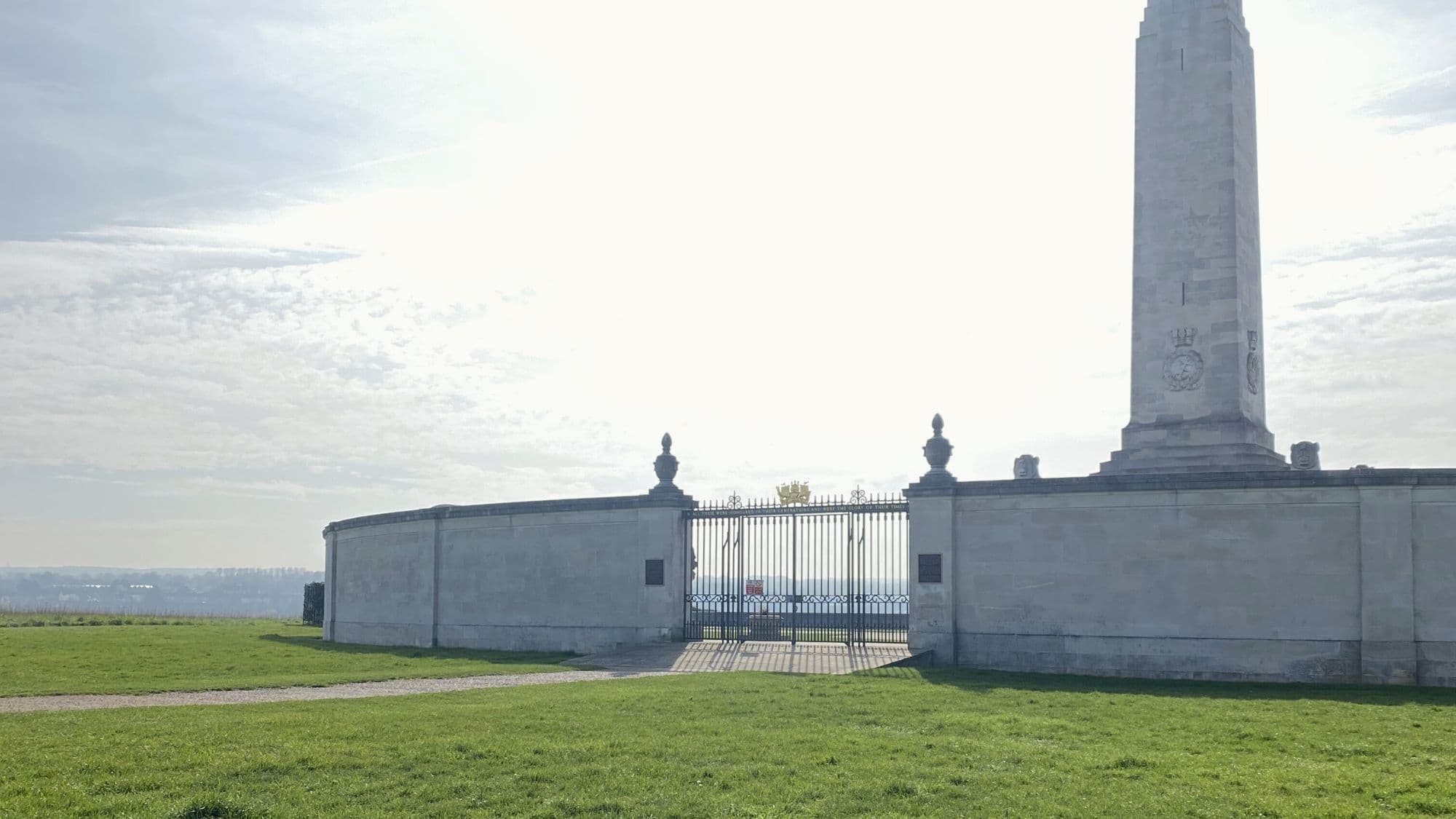 Monument and open grassland at the Great Lines in Chatham, with wide views across the town