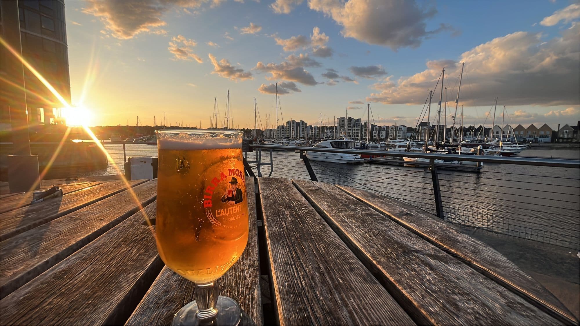Beer overlooking the marina at The Ship & Trades, Chatham Maritime